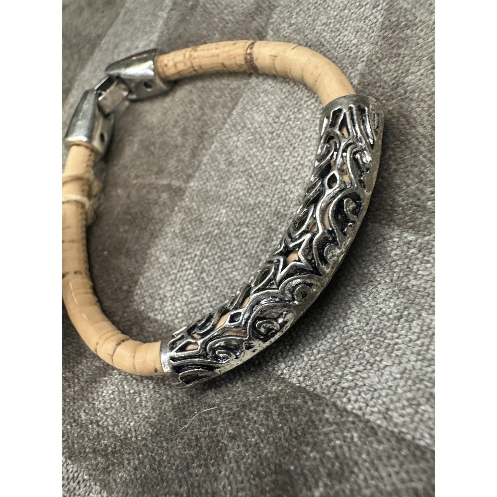 Corkforme Cork Bracelet Small Silver Tone Bar Made In Portugal Unisex Jewelry‎